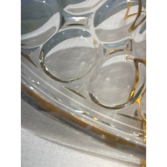 Vintage Jeannette 12" Handled Glass Tray Thumbprint Gold Trim Platter Glassware - Picture 4 of 9